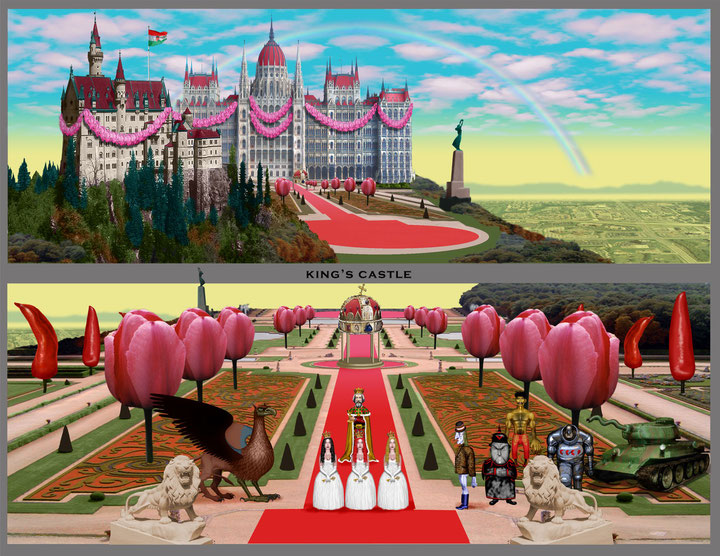 László Nosek, <i>The New Castle, which is also the Parliament</i>, 2007, Bühnendesign für den Film <i>Son of the White Horse/i>, Digitalcollage, Courtesy: László Nosek