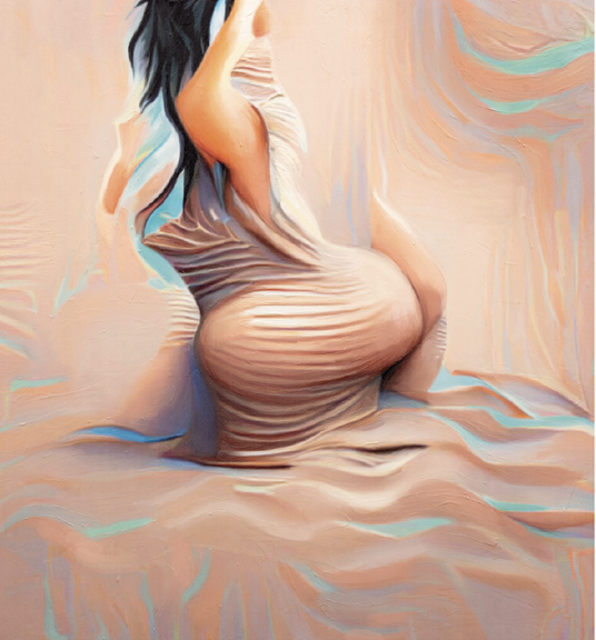 Anaïs Goupy, <i>Kim</i>, 2022, Acryl, Inkje tdruck auf Leinwand, 120 × 130 cm, Foto: Falk Messerschmidt, Courtesy: Anaïs Goupy