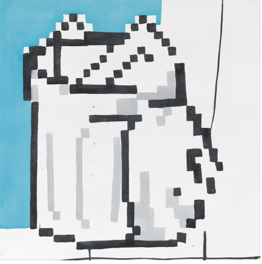 Michel Majerus, <i>Ohne Titel 762</i>, 2001, Acryl auf Baumwolle,60 × 60 × 2 cm, © Michel Majerus Estate, 2024, Courtesy: Privatsammlung und neugerriemschneider, Berlin,Foto: Jens Ziehe