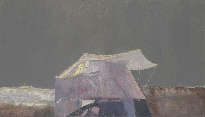 Edi Hila <i>A tent on the roof of a car</i>, 2017 Foto: Jens Ziehe, Courtesy: Kontakt / The Art Collection of Erste Group und ERSTE Foundation