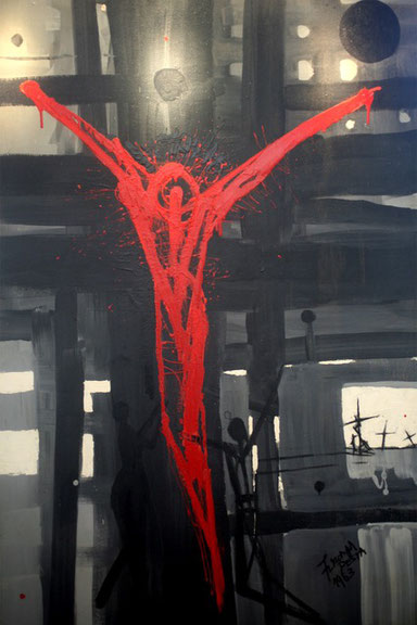 Gebre Kristos Desta, <i>Golgotha</i>, 1963, oil on hardboard, Courtesy: Modern Art Museum Gebre Kristos Desta Center