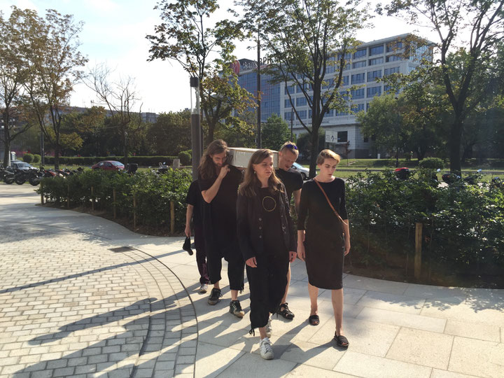 Anonymous Stateless Immigrants Collective, <i>Funeral March</i> from Warsaw Uprising Museum to Frontex Office, Warsaw, performance on August 3, 2016, photo: Sebastian Cichocki