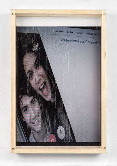 Fabian Ginsberg, <i>untitled (Laughing faces)</i>, 2017, digital print on jute wood, Plexiglas, from the exhibition <i>Disruption</i>, NOUSMOULES, Kunstbüro Wien, © Fabian Ginsberg, photo: Trevor Lloyd