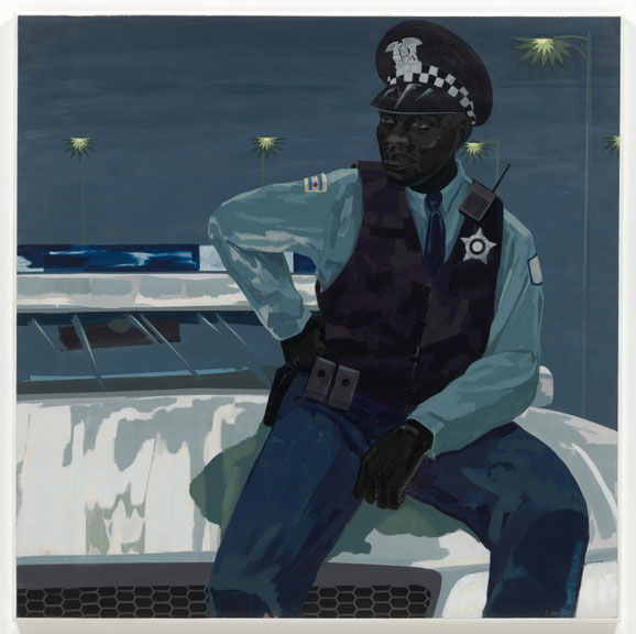Kerry James Marshall <i>Untitled (policeman)</i>, Acrylic on PVC, 2015  Donation from Mimi Haas in honor of Marie-Josée Kravis. © Courtesy: Kerry James Marshall and Jack Shainman Gallery, New York.  Photo: Tom Powel Imaging