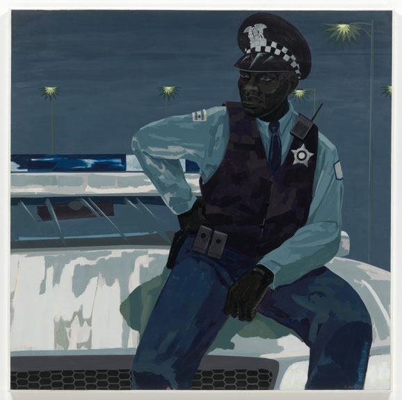 Kerry James Marshall <i>Untitled (policeman)</i>, Acryl auf PVC, 2015  Museum of Modern Art, Schenkung von Mimi Haas zu Ehren von Marie-Josée Kravis. © Courtesy: Kerry James Marshall und Jack Shainman Gallery, New York.  Foto: Tom Powel Imaging