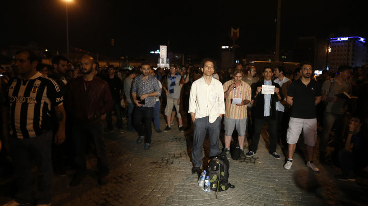 Silent protest by Turkish artist Erdem Gündüz at Taksim Square in Istanbul, 2013