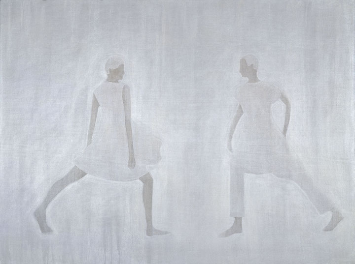 Silke Otto-Knapp, <i>Two Figures (facing)</i>, 2005, watercolor & gouache on canvas, Courtesy: greengrassi, London, and Gallery Buchholz, Cologne/Berlin