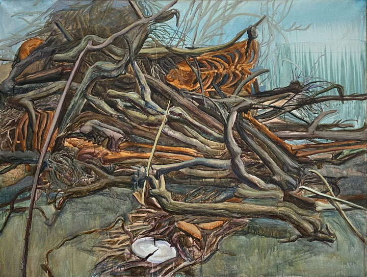 Kateryna Aliinyk, <i>Tomb Sticks</i>, 2023, Acrylic on canvas
