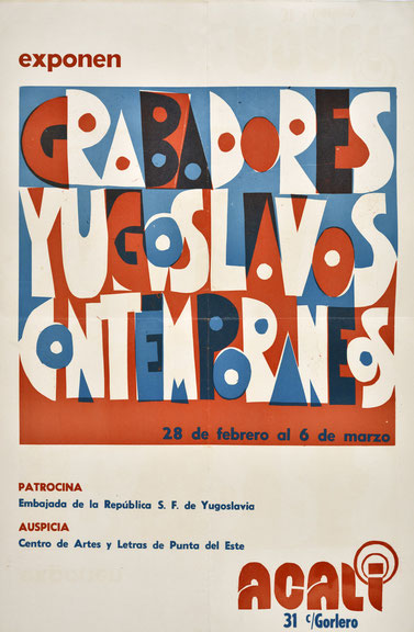 Plakat für die Ausstellung Grabados yugoslavos contemporaneos, Uruguay, 1976, Archiv Moderna galerija, Ljubljana