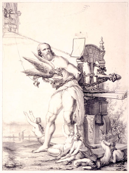 Lorenz Clasen, <i>Der gefesselte Prometheus</i>, 1843, Karikatur auf das Verbot der <i>Rheinischen Zeitung</i> durch die preußische Zensur © Deutsches Historisches Museum, Berlin, Inv.-Nr.: Do 63/304